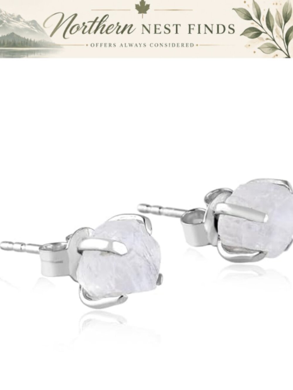 Rainbow Moonstone Stud Earrings 925 Sterling Silver Rhodium Plated